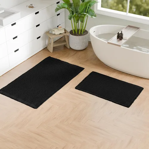 Miniatura 20 de Hiasan Tapete de baño de punto gofre, súper absorbente, antideslizante, con borlas, lavable a máquina, tapete con parte trasera de goma ultra suave