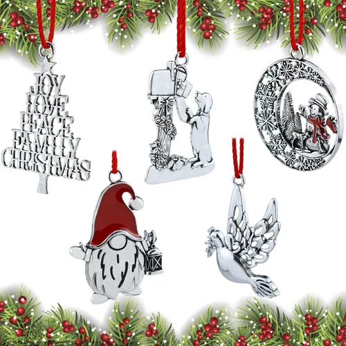 Miniatura 6 de Adorno para árbol de Navidad de metal de peltre sólido 2025, decoraciones colgantes para fiestas, hogar, vacaciones, decoración de Navidad