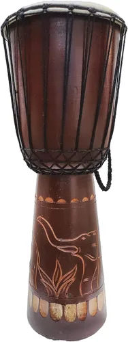 Miniatura 22 de Djembe Drum Carved Bongo música de inspiración africana también una idea única para regalar. Carver Abstract Elephant Giraffe Turtle.
