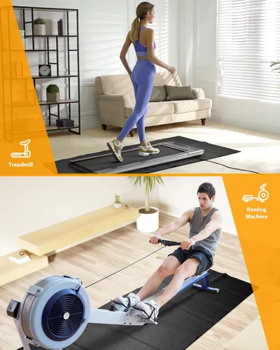 Miniatura 8 de Alfombrilla plegable de goma para caminadora, alfombrilla para bicicleta estática con absorción de impactos impermeable, antideslizante, tapete
