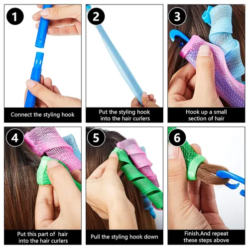 Miniatura 2 de 42 rizadores de pelo sin calor, kit de peinado, incluye 40 rizadores de pelo mágicos, 2 ganchos de peinado para suministros de cabello largos