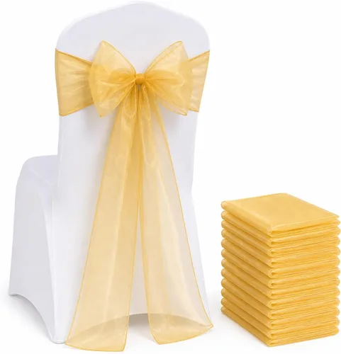 Miniatura 25 de Elegantes bandas de organza para silla, bandas de tela transparente para bodas, fiestas y eventos especiales, (paquete de 10 unidades, rosa bebé)