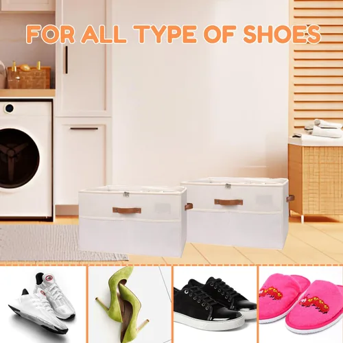 Miniatura 5 de Organizador de zapatos para armario con cepillo de limpieza, capacidad para 16 pares, caja de almacenamiento plegable de alta calidad con tapa