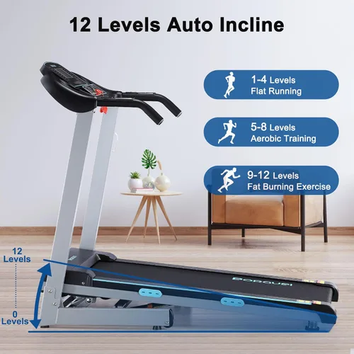 Miniatura 4 de BORGUSI Treadmill with 12% Auto Incline - 300 LBS Capacity Running Machine with 17.5 Wide Belt, 3HP Folding Electric Treadmills with Bluetooth Negro