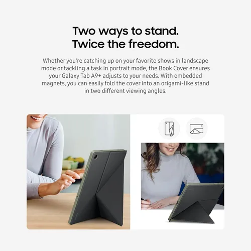 Miniatura 4 de SAMSUNG Funda tipo libro para Galaxy Tab A9+, estuche protector para tablet, soporte plegable con modos paisaje y retrato, protección contra golpes