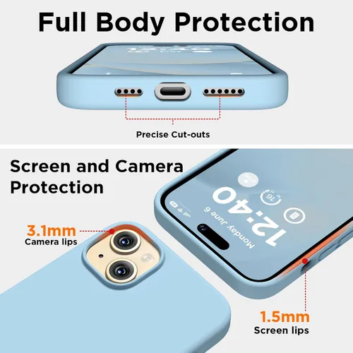 Miniatura 3 de Compatible con iPhone 15, funda de silicona líquida, funda protectora de cuerpo completo a prueba de golpes [forro de microfibra suave], funda Azul