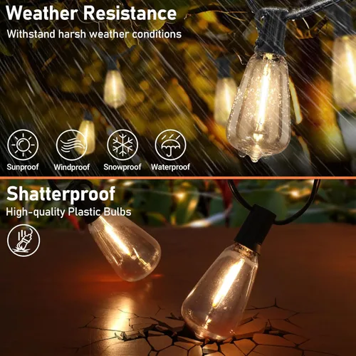 Miniatura 4 de Bosceos Cadena de luces solares de 50 pies para exteriores, luces de cadena al aire libre alimentadas por energía solar, luces de patio regulables