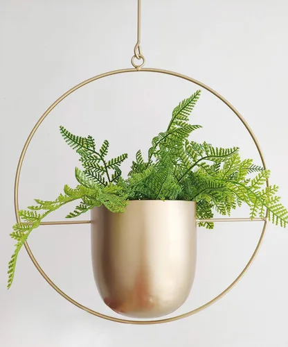 RISEON - Colgador de plantas bohemio de oro metálico, maceta colgante de metal para pared y techo, moderna, soporte para plantas de mediados de