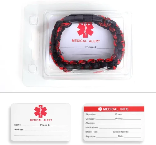 Miniatura 20 de Pulsera de alerta médica Paracord para hombres y mujeres Pulsera de identificación médica de acero inoxidable con hebillas de liberación lateral