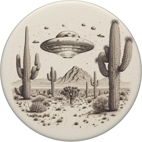 Miniatura 3 de Flying Aliens UFO Platillo rodeado de cactus, PopSockets intercambiables PopGrip