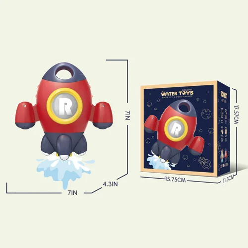 Miniatura 7 de Juguetes de baño para bebés, juguetes de bañera con forma de cohete espacial para niños pequeños, juguetes de agua con fuente giratoria, juguetes