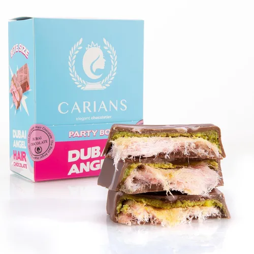 Miniatura 15 de Carians Viral - Barra de chocolate con pelo de ángel italiano congelado, sabor a pistacho, kataifi y caramelo, ideal para regalo, aniversario, 3.88