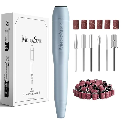 Miniatura 9 de MelodySusie - Kit de torno eléctrico PC120I negro con lima portátil para uñas de gel y acrílico, incluye fresas, bandas de limado, dorado