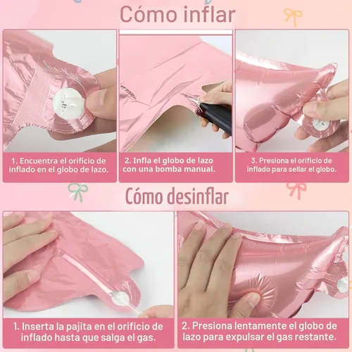 Miniatura 8 de 4 piezas de globos de moño rosa, decoración de fiesta de moño para mujeres, globos de cumpleaños rosa para mujeres, globo gigante de papel