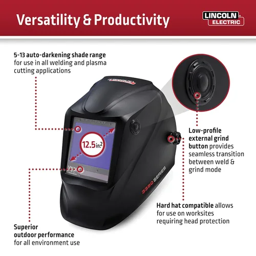 Miniatura 3 de Lincoln Electric K3034-4 VIKING 3350 Casco de soldadura con oscurecimiento automático con tecnología de lente 4C, negro mate, extra grande