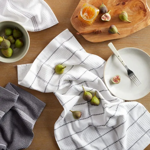 Miniatura 2 de Martha Stewart Modern Waffle - Juego de 6 toallas de cocina de gofres, color gris, 16 x 28 pulgadas