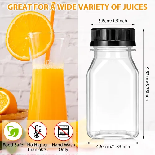 Miniatura 2 de Gerrii 75 botellas de plástico para jugo de 4 onzas con tapa, pequeñas botellas transparentes reutilizables con tapas, recipientes a granel, aptas