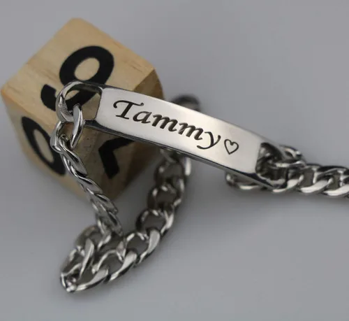 Miniatura 4 de BBFirst Pulsera personalizada de acero inoxidable grabada con letras de nombre personalizables para hombres