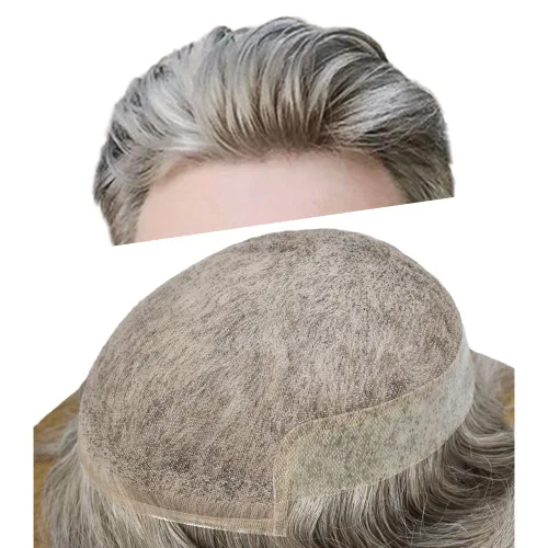 Miniatura 48 de Tupé para hombre, cabello humano real, suave encaje suizo frontal, tupé para hombres, sistema de cabello, extensiones capilar para hombre