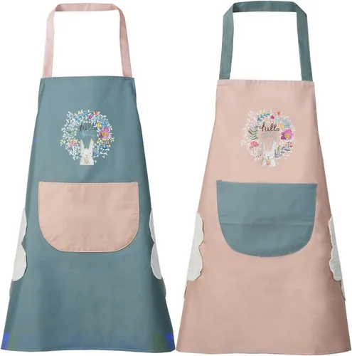 Miniatura 14 de DILLMAN Delantal de cocina para mujer con bolsillos para limpiar las manos, bolsillo grande, limpieza a mano, impermeable para cocinar y hornear