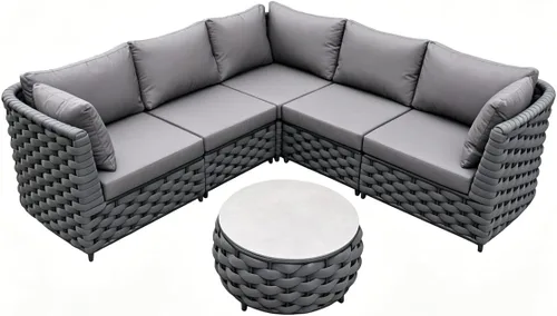 Miniatura 18 de TWT 3-Piece Woven Rope Patio Furniture Set, 2 Outdoor Armchairs with Soft Cushions + Round Aluminum Coffee Table, All-Weather Conversation Set for