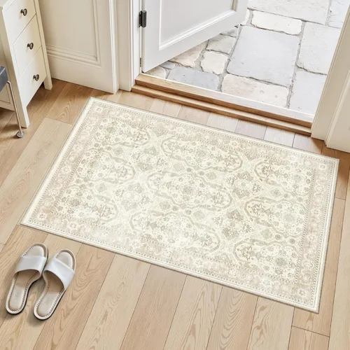 Miniatura 287 de Alfombra de pasillo Soalmost 2'6" x 10' lavable, alfombra antideslizante para cocina, baño, lavandería, alfombras vintage ultra delgadas para Beige