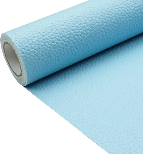 Tela de cuero de imitación de textura litchi azul bebé PU 11.8x53.14 pulgadas (30x135 cm) de 1.13 mm de espesor para tapicería, manualidades,