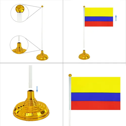 Miniatura 4 de ZXvZYT Bandera de Colombia - Bandera colombiana de escritorio, pequeñas banderas de mesa colombianas para oficina con base de soporte (12 unidades)