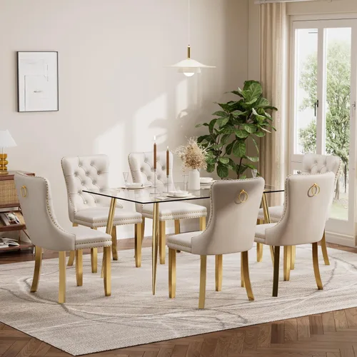 Miniatura 117 de Baysitone Juego de mesa de comedor de vidrio de 51 pulgadas para 4, juego de 5 piezas moderno de comedor, mesa de cocina rectangular de vidrio con 4