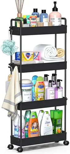 Miniatura 15 de SOLEJAZZ Carrito de almacenamiento rodante de 3 niveles con ruedas, delgado para manualidades, uñas, maquillaje, aperitivos, arte, bebé, carrito