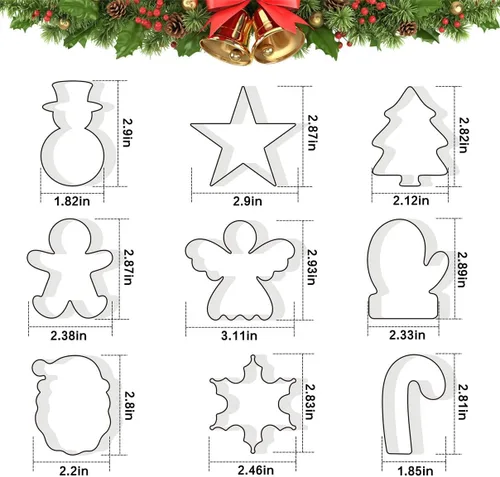 Miniatura 3 de Juego de 9 piezas de cortadores de galletas de Navidad, cortadores de galletas Wmtidene con formas para vacaciones de invierno, de metal incluye