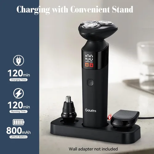 Miniatura 4 de Maquinilla de afeitar eléctrica para hombres, afeitadoras rotativas 3 en 1 para hombre con soporte de carga, IPX7 impermeable, recortadora