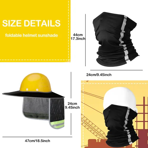 Miniatura 4 de SATINIOR 2 parasoles para sombrero duro, visera de malla de ala completa de alta visibilidad, protección para el cuello, banda reflectante, bandana