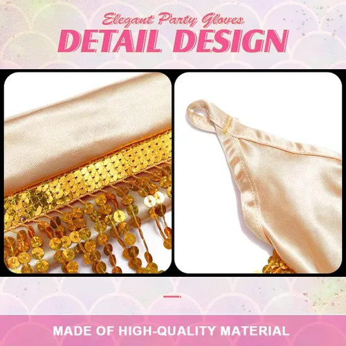 Miniatura 5 de Yikisdy Guantes de lentejuelas a la moda, guantes de satén sin dedos, guantes largos con borlas brillantes, disfraz de fiesta rave para mujeres