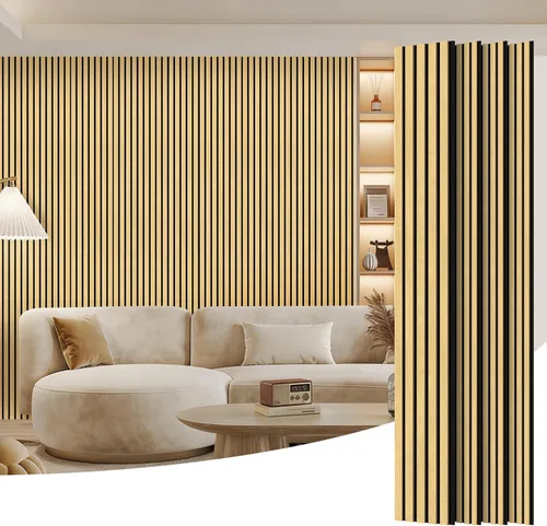Miniatura 20 de Paquete de 2 paneles de madera para pared, paneles acústicos de listones de madera de 48 x 24 pulgadas, paneles acústicos para decoración de paredes