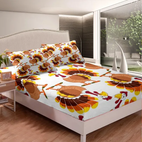 Miniatura 3 de Erosebridal Juego de sábanas de pavo tamaño individual, juego de sábanas de Feliz Acción de Gracias, sábanas para niños, lindas sábanas de aves
