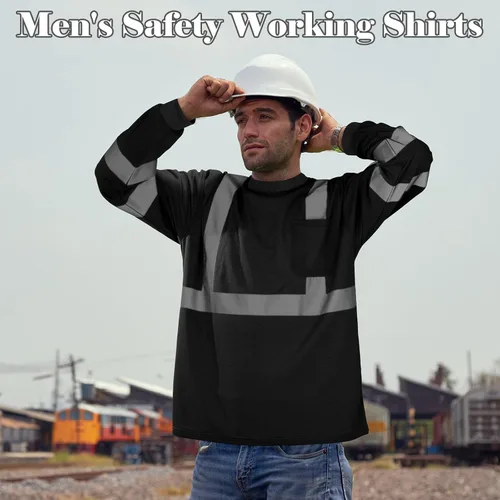Miniatura 6 de Amylove 4 piezas de camisa de seguridad de manga larga reflectante de alta visibilidad, camisas de trabajo de construcción para hombres y mujeres