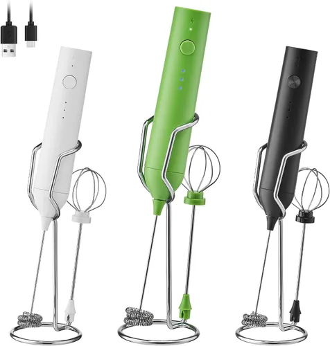 Juego de Espumador de Leche Recargable de ELMWAY, Licuadora Eléctrica de Bebidas con Varilla y Batidor de Huevo, Mezclador Espumador, Espumador de