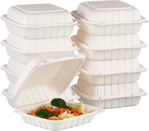 Miniatura 9 de Jaluxing 100 unidades de contenedores desechables de plástico transparente con bisagras para llevar alimentos, 15 cm de ancho, envases desechables
