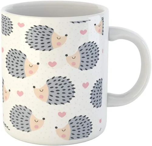 Taza de café colorida linda erizo patrón animal bosque corazón otoño 11 oz taza de té tazas de cerámica regalo o recuerdo para familiares amigos