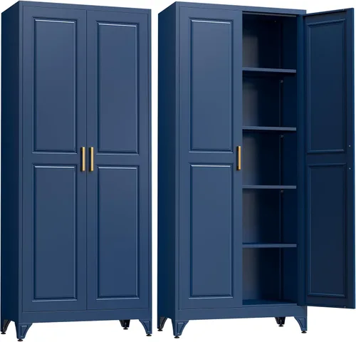 Miniatura 27 de SteeLoong - Gabinete de despensa de cocina, gabinetes de almacenamiento de despensa de metal azul de 71" con puertas y 4 estantes ajustables