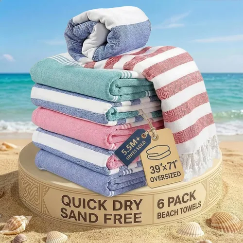 Miniatura 62 de LANE LINEN - Paquete de 4 toallas de playa de gran tamaño, toalla de piscina prelavada, extragrande, de secado rápido y sin arena, toalla de viaje