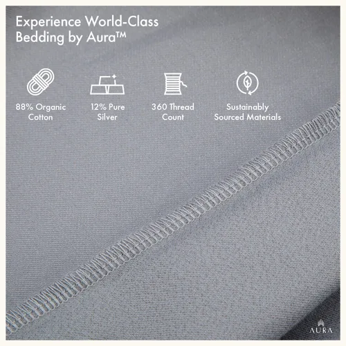 Miniatura 9 de Aura™ Sábanas de lujo tamaño King, 12 % plata pura, el más alto contenido de plata disponible, sábanas de cama de conexión a tierra, sábanas a