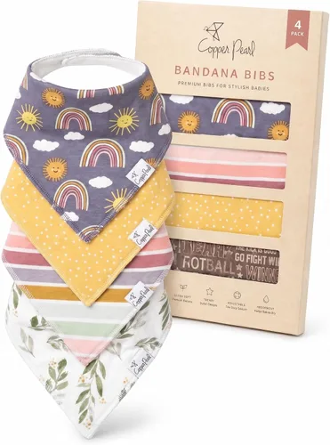 Copper Pearl Baby Bibs 4 Pack, Printed Bandana Drool Bibs for Baby Girl & Boy, Soft Cotton Drooling Teething Bibs Hope
