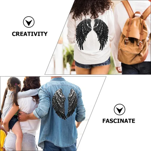 Miniatura 3 de Kichvoe Sequin Angel Wing Applique Patches 2 Pairs Black Embroidered Iron-on Clothes Sewing Patch DIY Garment Decoration for Jackets and Apparel