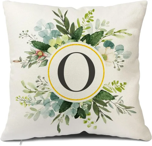 Miniatura 34 de Snycler Fundas de almohada con monograma de letra L, floral, 18 x 18 pulgadas, almohadas de primavera verdes, fundas decorativas de verano, Estilo L