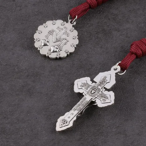 Miniatura 58 de Rosario de bolsillo estilo abierto una década de acero inoxidable rosario católico con crucifijo medalla de San Benito con bolsa de regalo