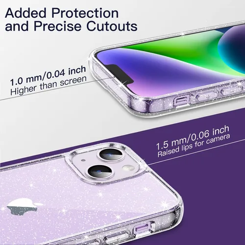 Miniatura 7 de JETech Funda con purpurina para iPhone 14 de 6.1 pulgadas, a prueba de golpes, bonita y brillante para mujeres y niñas (transparente)