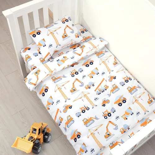 Miniatura 3 de JISEN Juego de ropa de cama de 3 piezas para cuna, juego de ropa de cama suave para cuna, camiones de construcción, juego de edredón para cuna