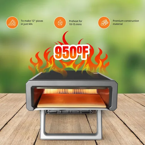 Miniatura 3 de Garvee Horno de pizza portátil de gas propano para exteriores, acero inoxidable de 12 pulgadas, para exteriores, patio, cocina, campamento, con kit